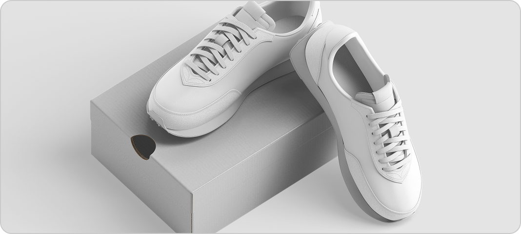 白いスニーカーとシューズボックスの商品画像